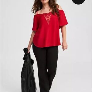 Torrid Scarlet Red Lace-Trim Cold Shoulder Blouse Size 4